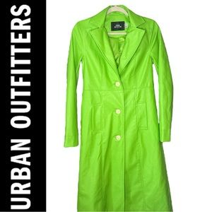 NWOT UO Lara Longline Trenchcoat Vibrant Green PU Leather XS